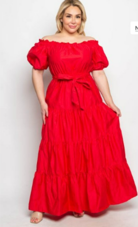 Solid Red Poplin Maxi Dress